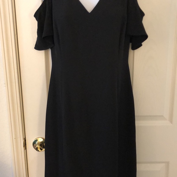 Calvin Klein Cold Shoulder Black V-Neck Dress - Picture 5 of 16